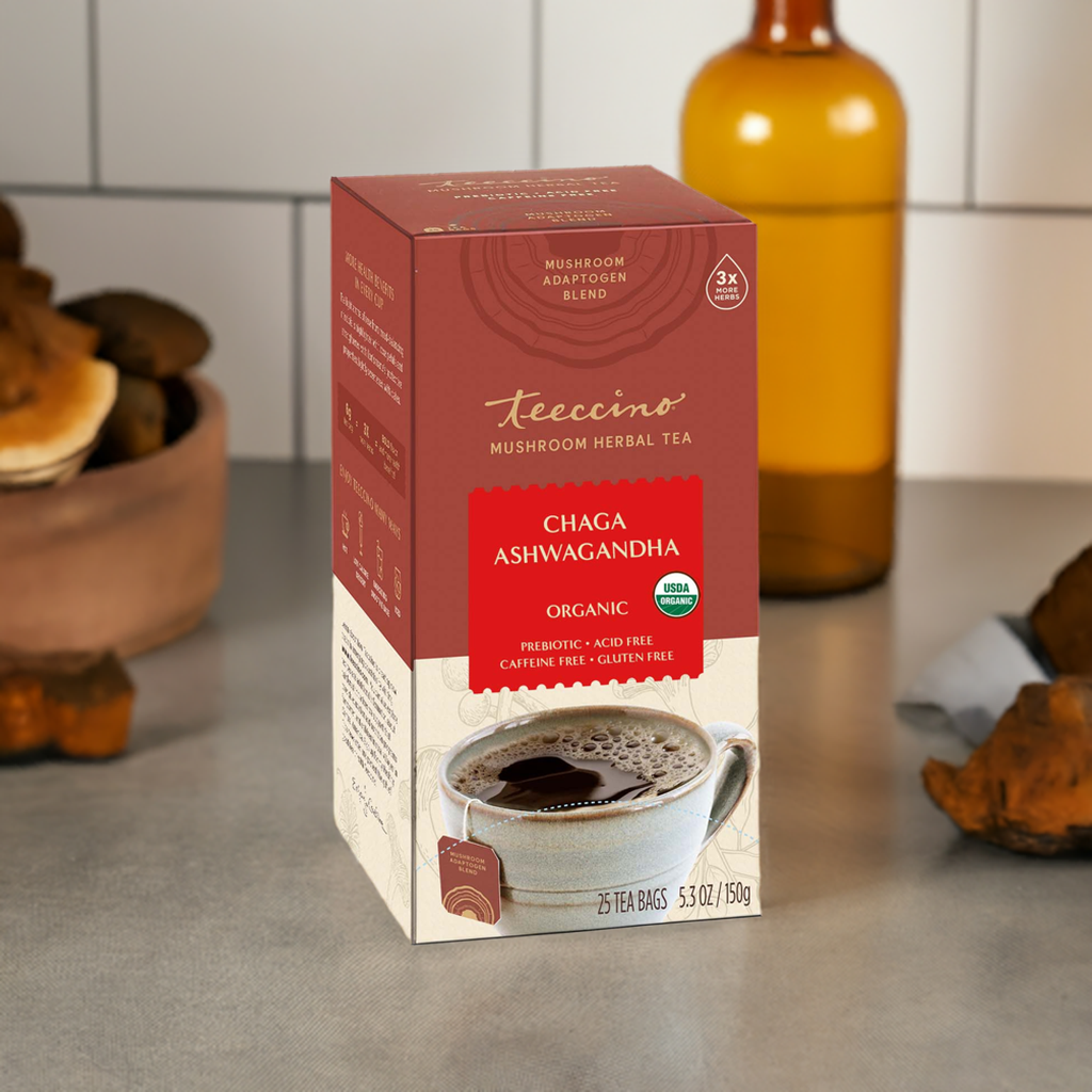 Teeccino Chaga Ashwagandha Butterscotch Cream Mushroom Herbal Tea